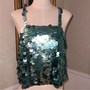 Walter Baker Iridescent turquoise Sequin Top